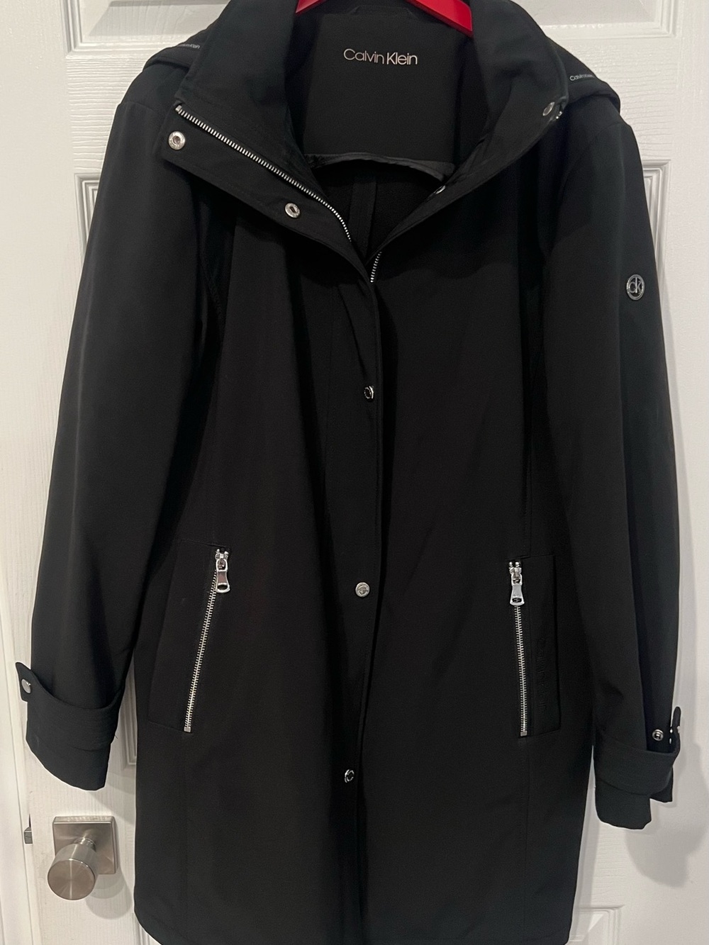 Calvin Klein Black Women's Trench Coat with Silver Zippers